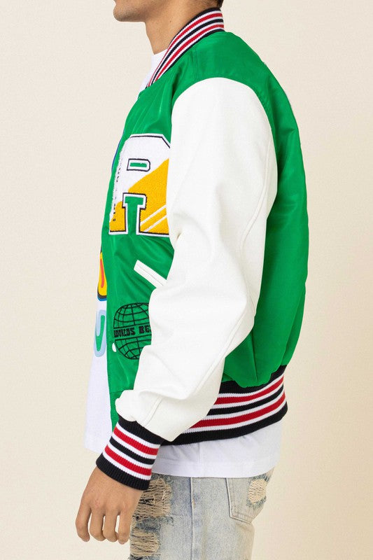 BRIGHT FUTURE GREEN LETTERMAN VARSITY JACKET