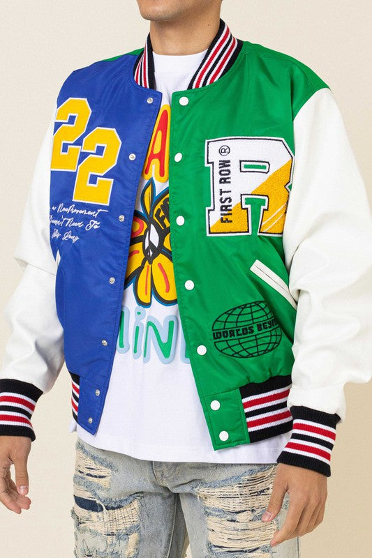 BRIGHT FUTURE GREEN LETTERMAN VARSITY JACKET