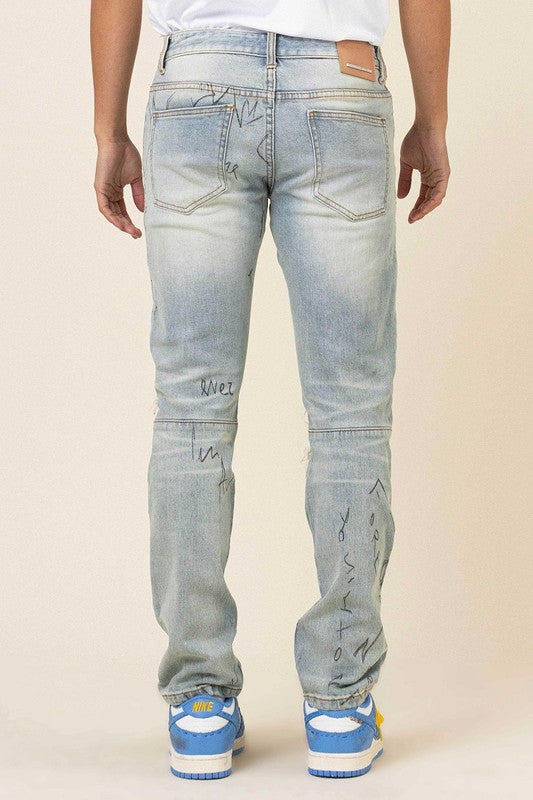 Men's All Over Doodling Slim Fit Denim