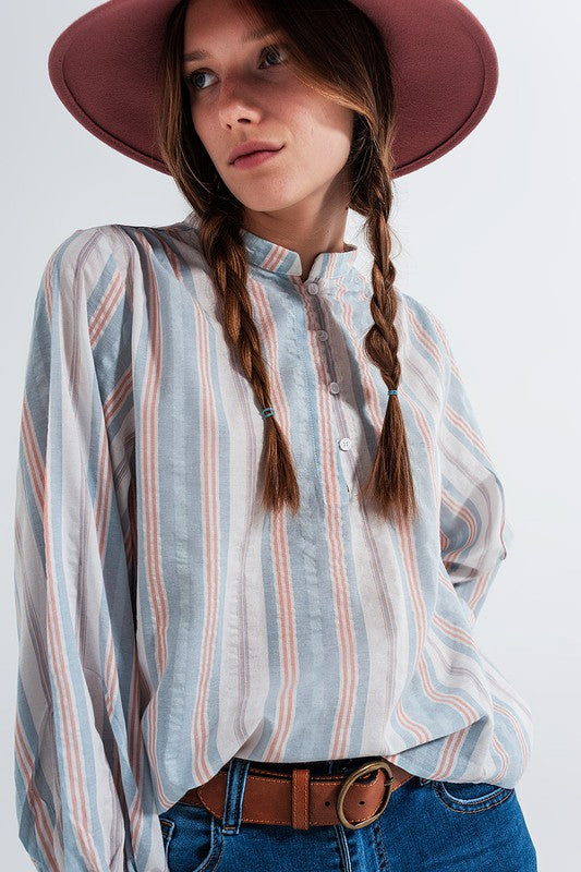 GRANDAD SHIRT IN BLUE STRIPE