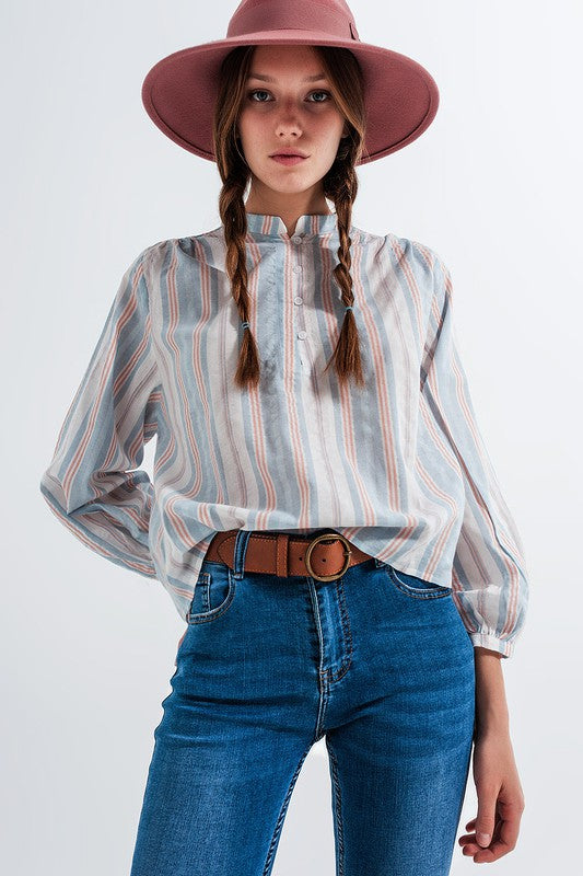 GRANDAD SHIRT IN BLUE STRIPE