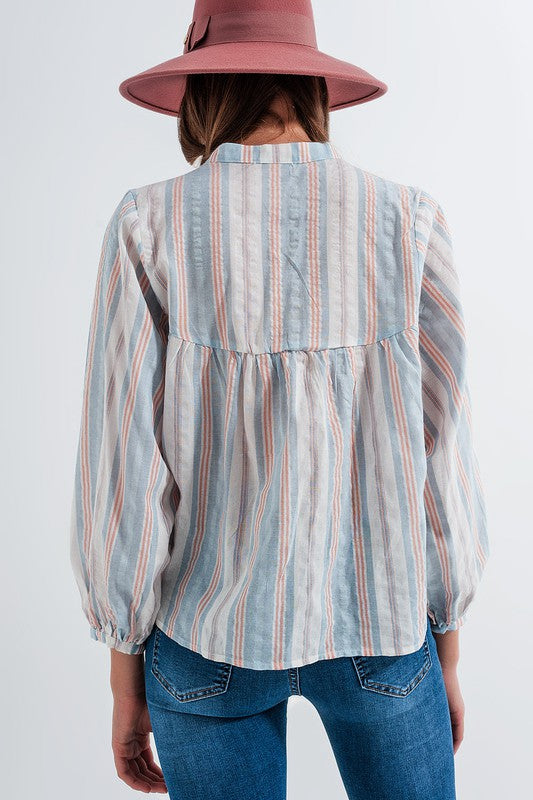 GRANDAD SHIRT IN BLUE STRIPE