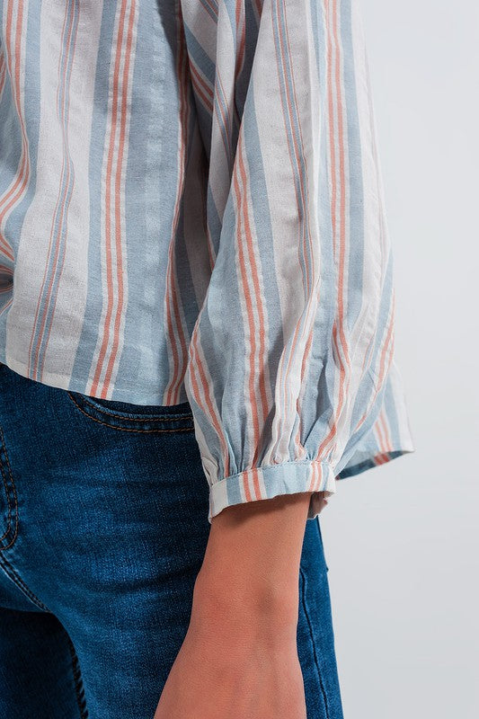 GRANDAD SHIRT IN BLUE STRIPE