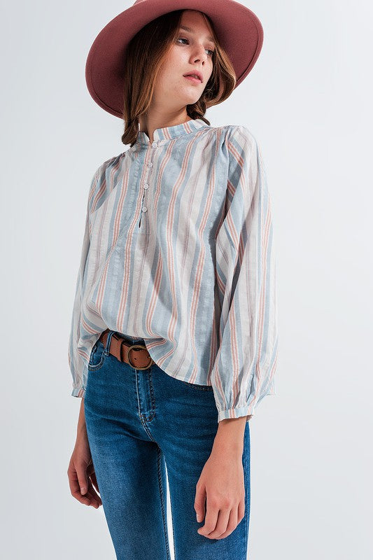 GRANDAD SHIRT IN BLUE STRIPE