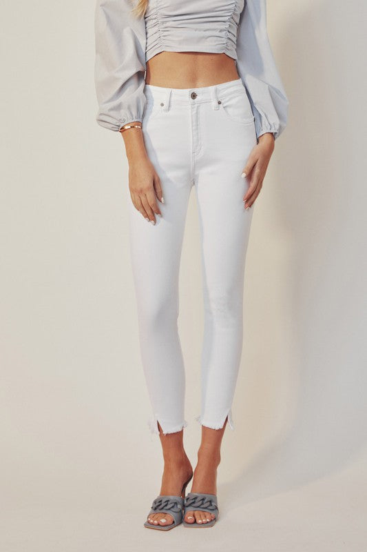 High Rise Ankle Skinny White Jeans-KC8604WT