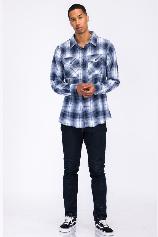 Men's Regular Fit Checker Plaid Flannel Long Sleeve Shirt