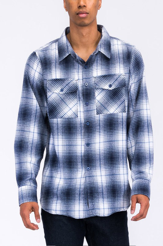 Men's Regular Fit Checker Plaid Flannel Long Sleeve Shirt