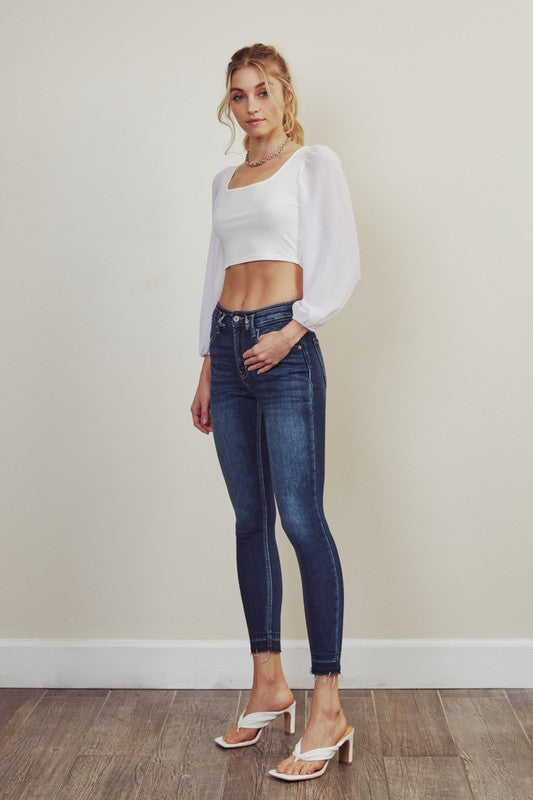 High Rise Ankle Skinny Jeans Pants-KC2510D