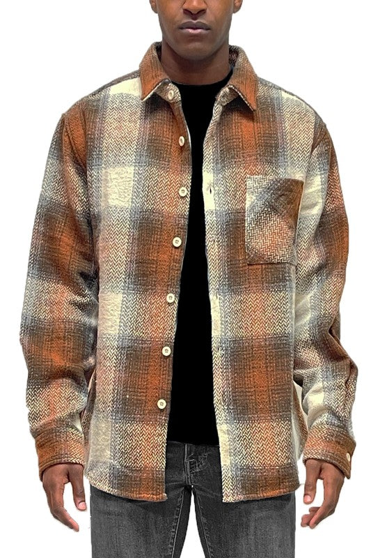 Men's Flannel Shirt Jacket Checkered Plaid Shacket