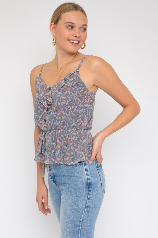 Sleeveless Elastic Waist Top With Ruffle