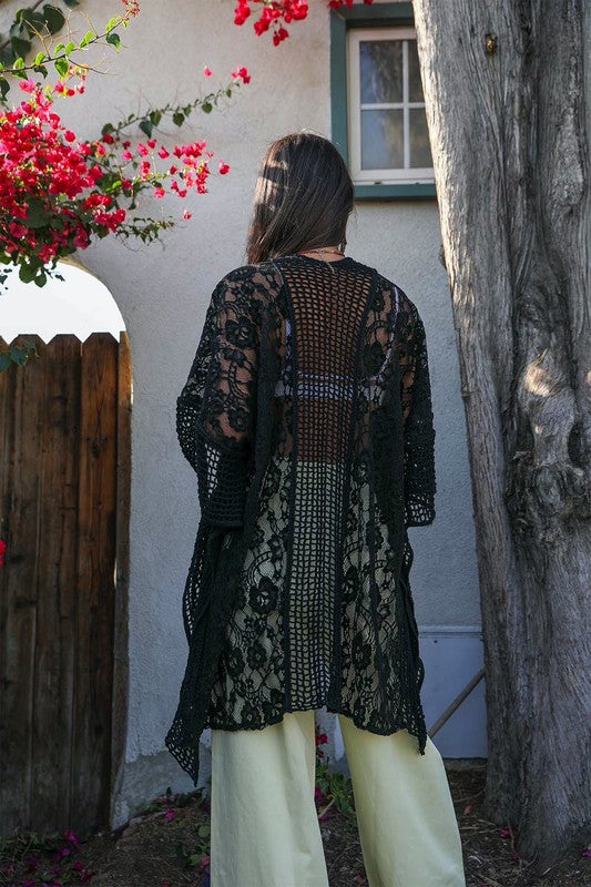 Floral Lace Textured Kimono