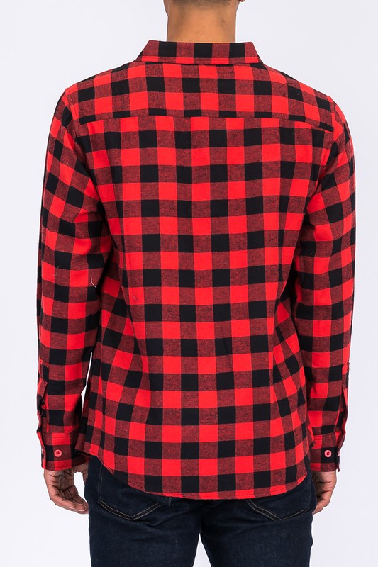 Men's Regular Fit Checker Plaid Flannel Long Sleeve Shirt