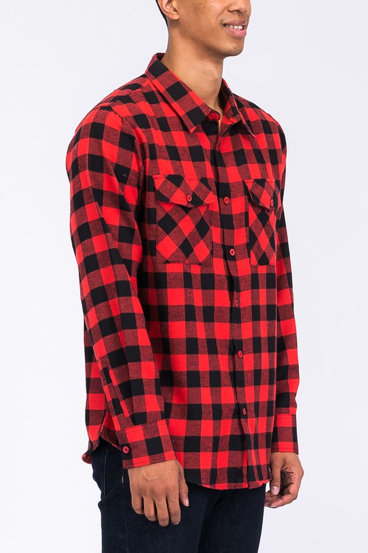 Men's Regular Fit Checker Plaid Flannel Long Sleeve Shirt