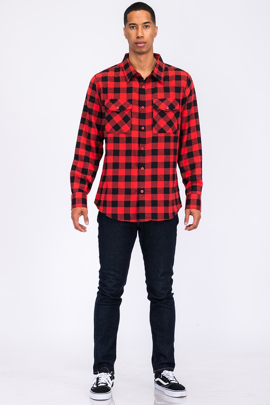 Men's Regular Fit Checker Plaid Flannel Long Sleeve Shirt