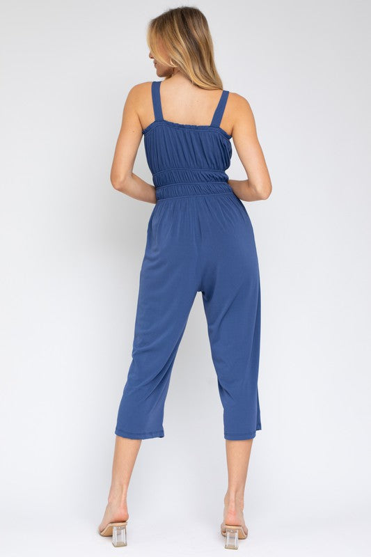 SLEEVELESS DRAWSTRING CROPPED JUMPSUIT