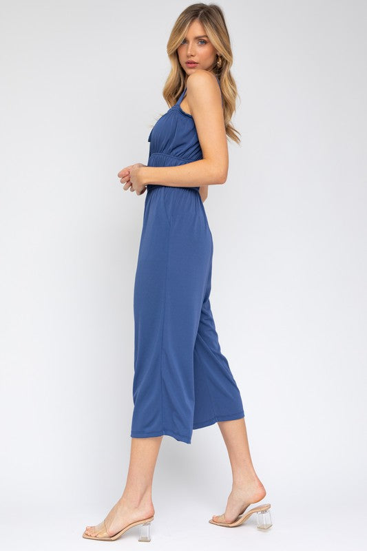 SLEEVELESS DRAWSTRING CROPPED JUMPSUIT