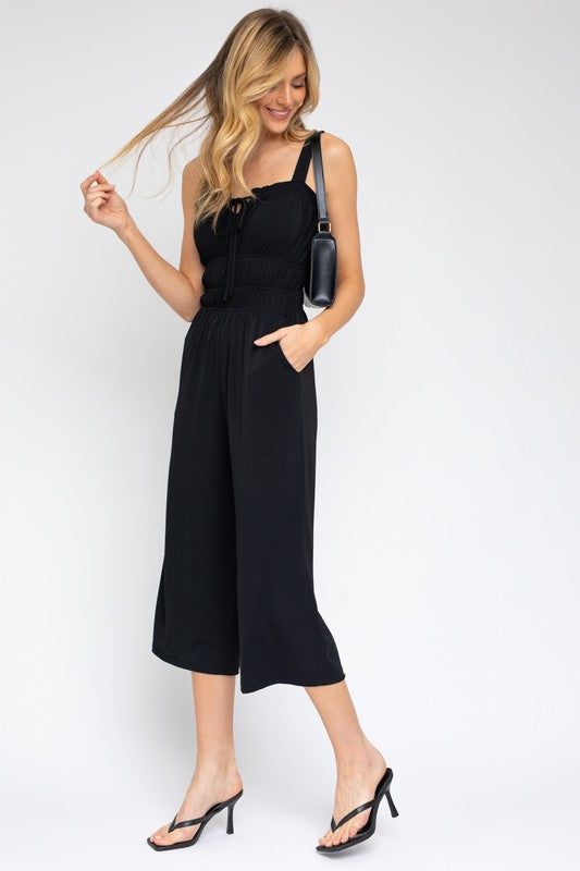 SLEEVELESS DRAWSTRING CROPPED JUMPSUIT