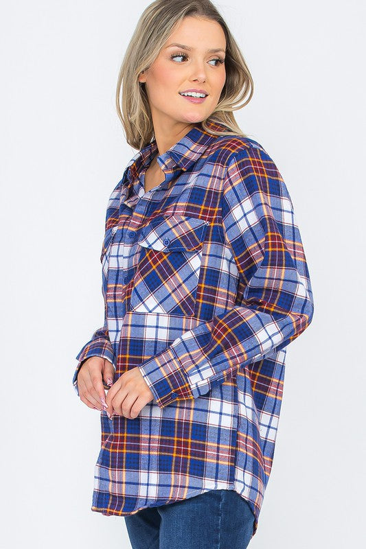 Women Boyfriend Fit Checker Plaid Flannel Long Sleeve Shirt