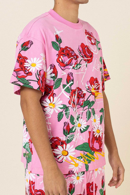 ALLOVER ROSE BLOOM  PRINT TEE