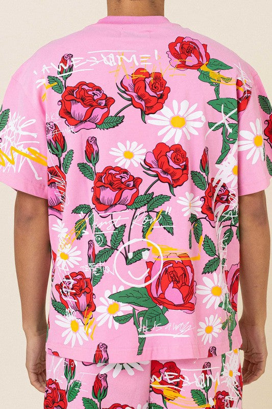 ALLOVER ROSE BLOOM  PRINT TEE