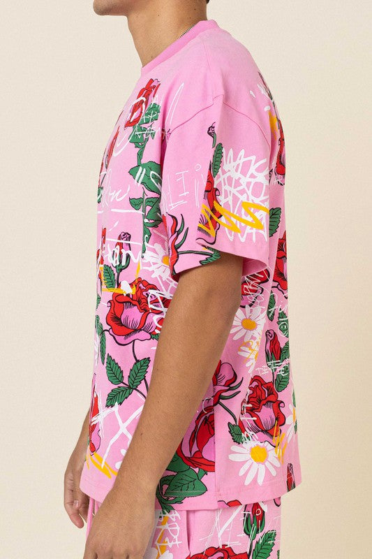 ALLOVER ROSE BLOOM  PRINT TEE