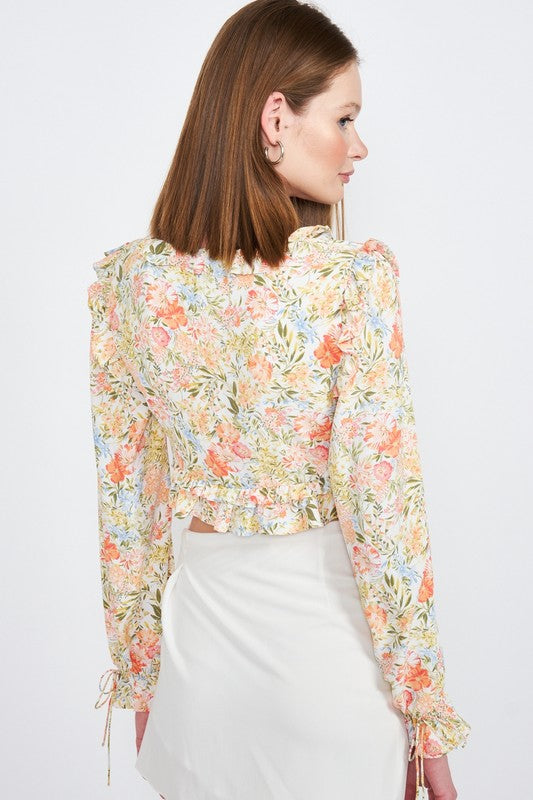 Floral Print Ruffled Crop Top