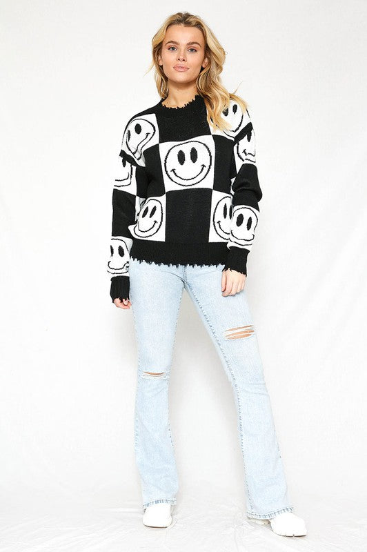 Checkered Smiley Sweater