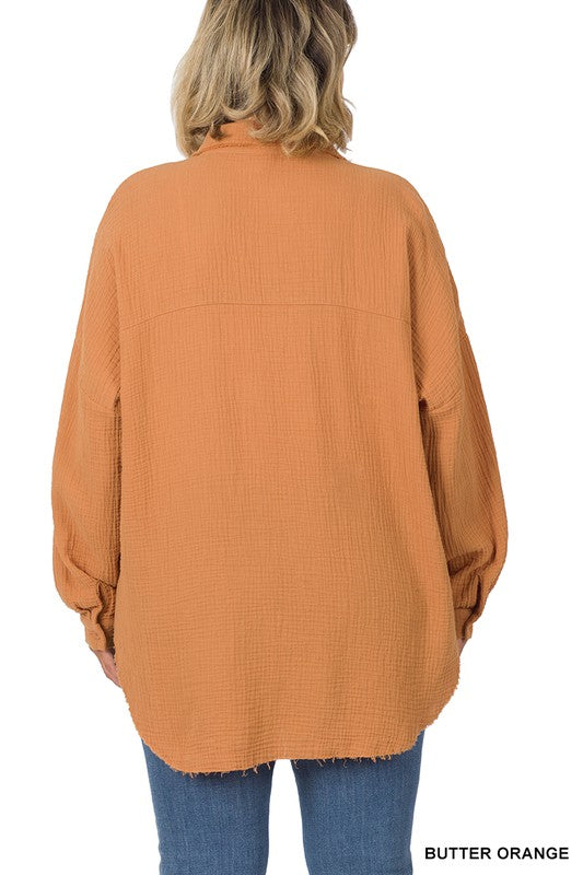 PLUS OVERSIZED RAW EDGE SHIRT