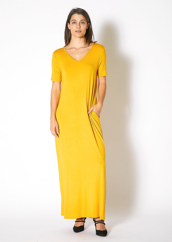 V-Neck Short Sleeve Maxi Dress With Pockets