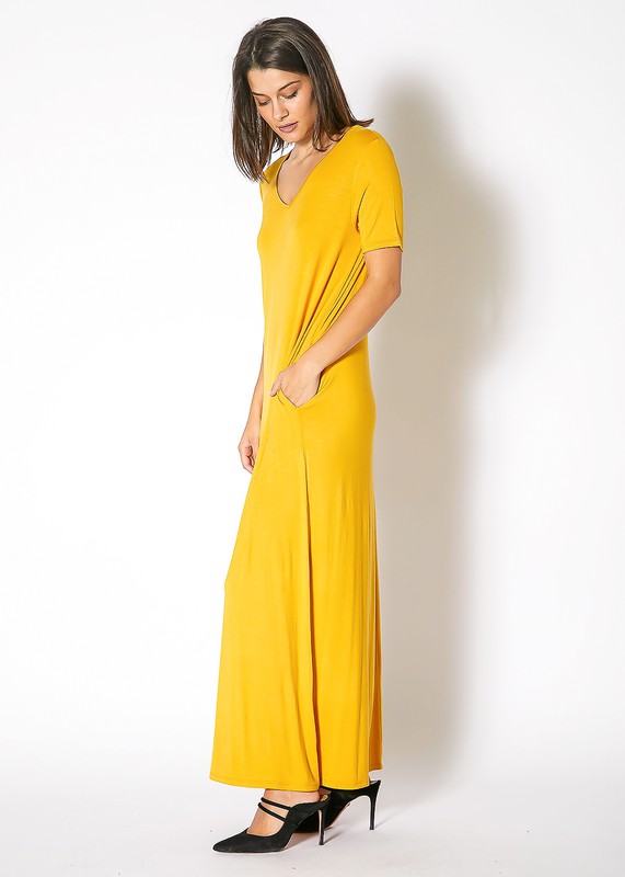 V-Neck Short Sleeve Maxi Dress With Pockets