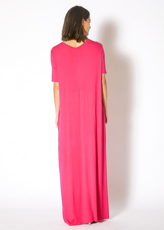 V-Neck Short Sleeve Maxi Dress With Pockets