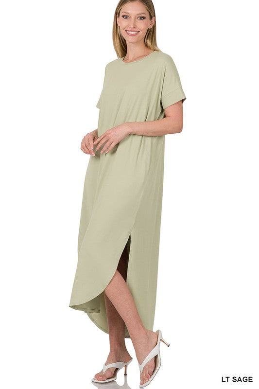 BRUSHED DTY SHORT SLEEVE MAXI DRESS