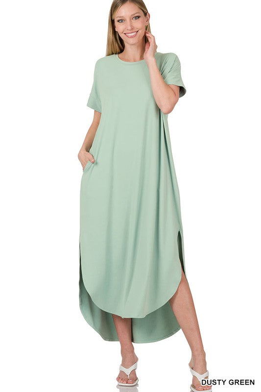 BRUSHED DTY SHORT SLEEVE MAXI DRESS