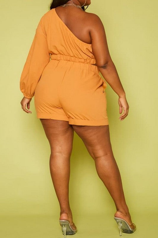 Plus Size One Sleeve Crop Top & Shorts Set