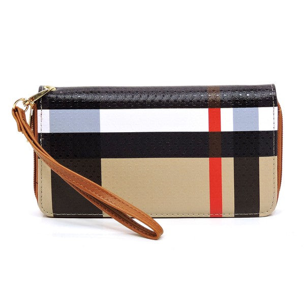 Plaid Check Printed Zip Around Wallet Wristlet