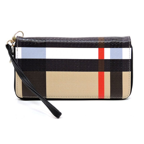 Plaid Check Printed Zip Around Wallet Wristlet