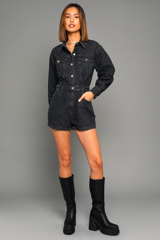 LONG SLEEVE DENIM ROMPER