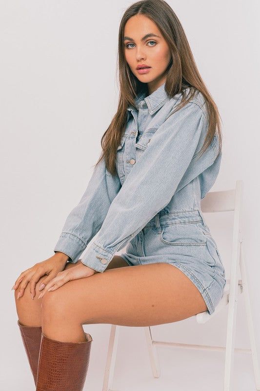 LONG SLEEVE DENIM ROMPER