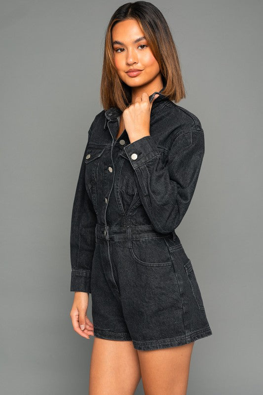 LONG SLEEVE DENIM ROMPER