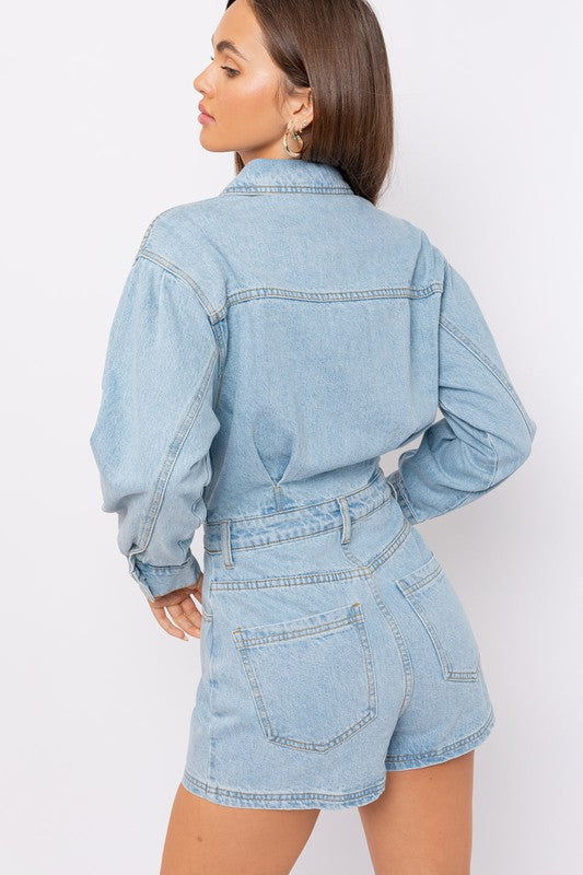 LONG SLEEVE DENIM ROMPER