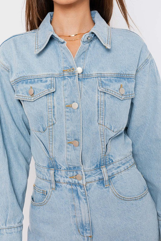 LONG SLEEVE DENIM ROMPER