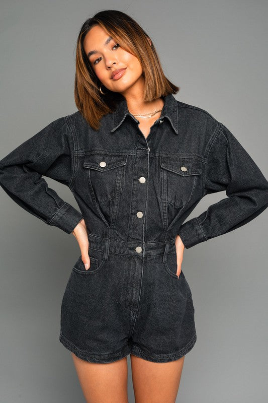 LONG SLEEVE DENIM ROMPER