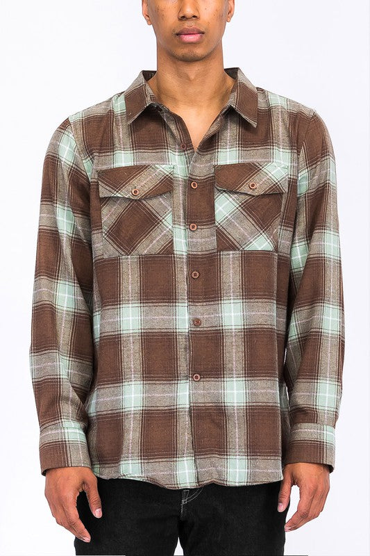 Men's Regular Fit Checker Plaid Flannel Long Sleeve Shirt