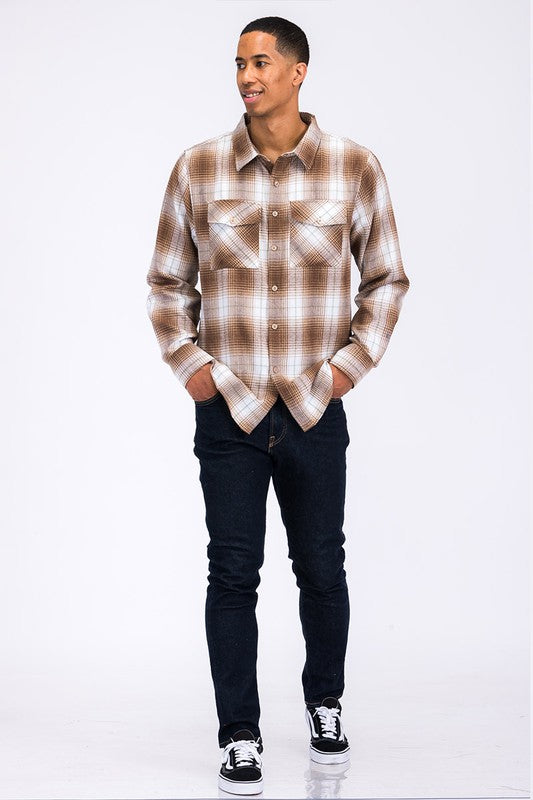 Men's Regular Fit Checker Plaid Flannel Long Sleeve Shirt