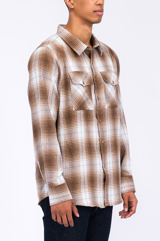 Men's Regular Fit Checker Plaid Flannel Long Sleeve Shirt