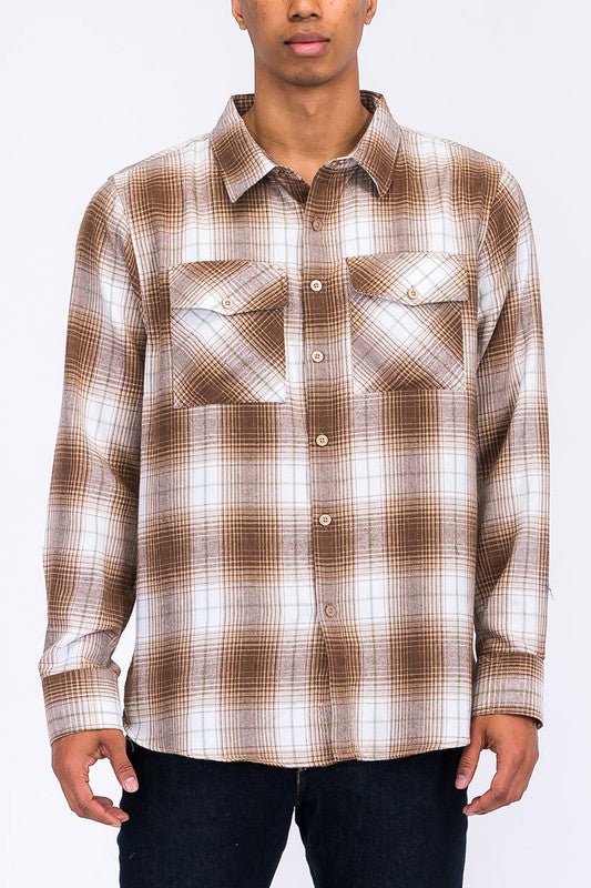 Men's Regular Fit Checker Plaid Flannel Long Sleeve Shirt