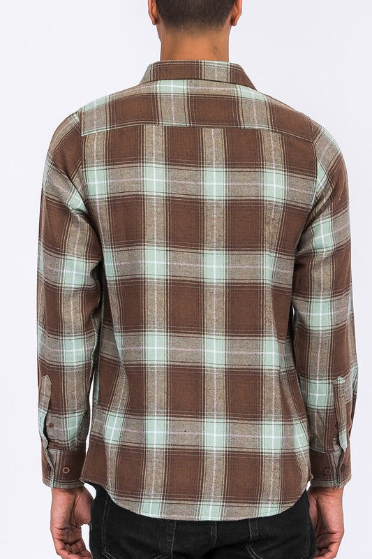 Men's Regular Fit Checker Plaid Flannel Long Sleeve Shirt