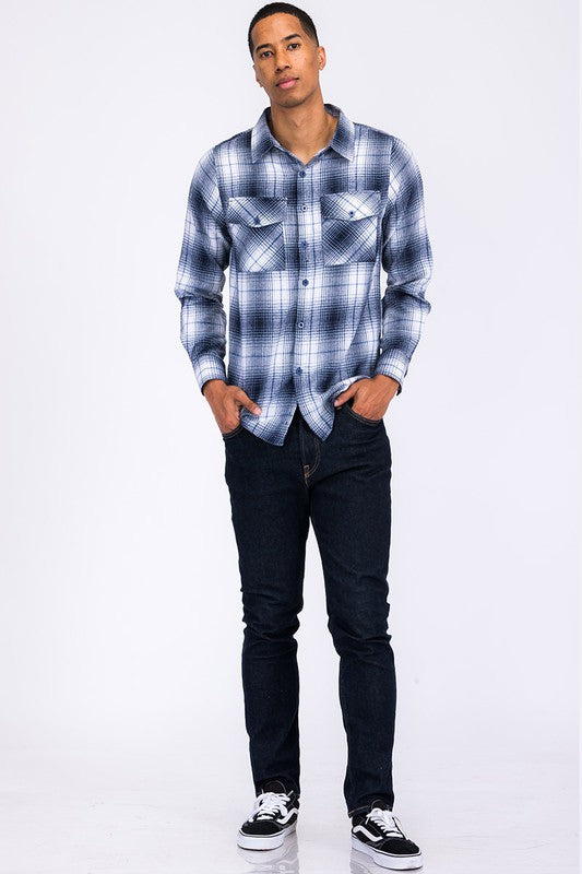 Men's Regular Fit Checker Plaid Flannel Long Sleeve Shirt