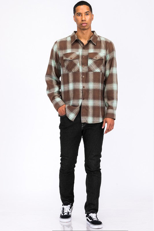 Men's Regular Fit Checker Plaid Flannel Long Sleeve Shirt