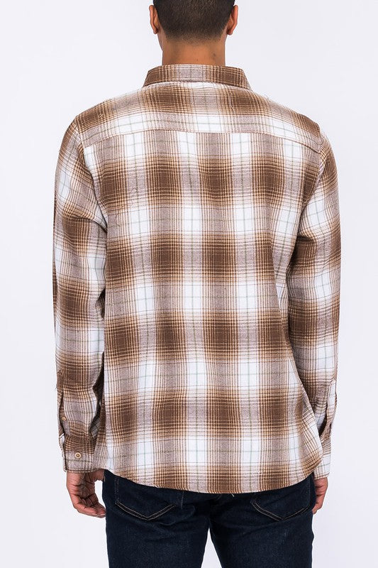 Men's Regular Fit Checker Plaid Flannel Long Sleeve Shirt